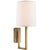 Aspect Library Sconce in Soft Brass with Ivory Linen Shade Designer: Barbara Barry Height: 14.5" Extension: 7.5"...