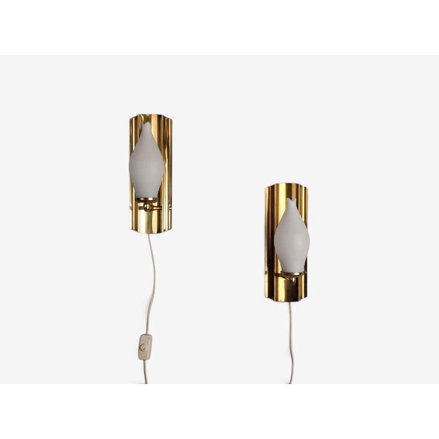 1960s Kurant, Norwegian Modern, Wall Lights, Brass, Opaline Glass For Sale In New York - Image 6 of 12