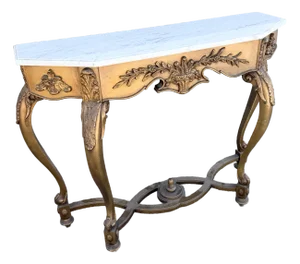 Vintage French Style Marble Top Wooden Console Table