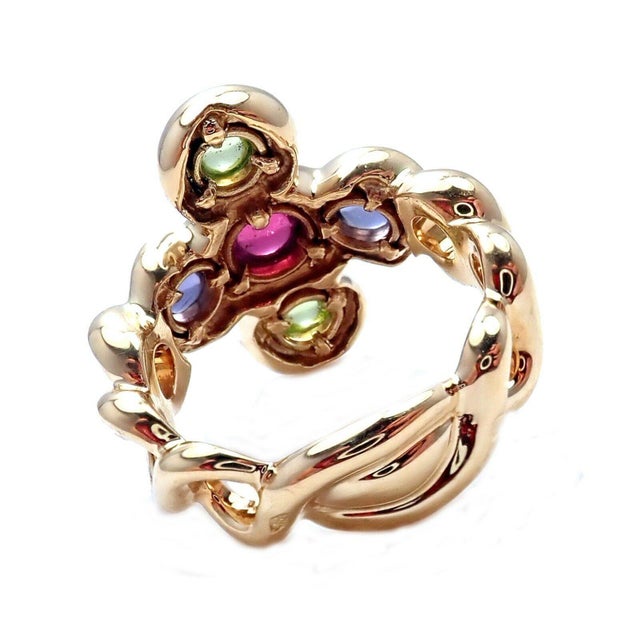 2000 - 2009 Chanel 18k Yellow Gold Pink Green Tourmaline Ring sz 4.5 For Sale - Image 5 of 7