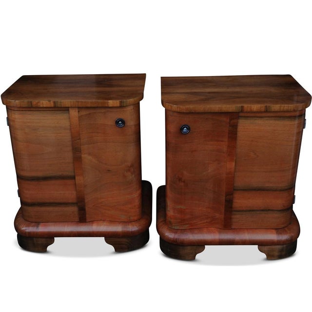 Black Art Deco French Cloud Walnut Bedside Cabinets with Inner Shelf, 1920s, Set of 2 For Sale - Image 8 of 8