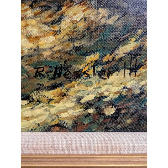 Textile Large Mid-Century Impressionist Autumn Forest Oil Painting – In the Style of R. Hessler For Sale - Image 7 of 11