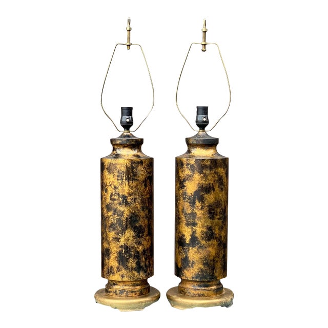Mid-Century Modern Cylindrical Patinated Bronze Table Lamps - a Pair For Sale