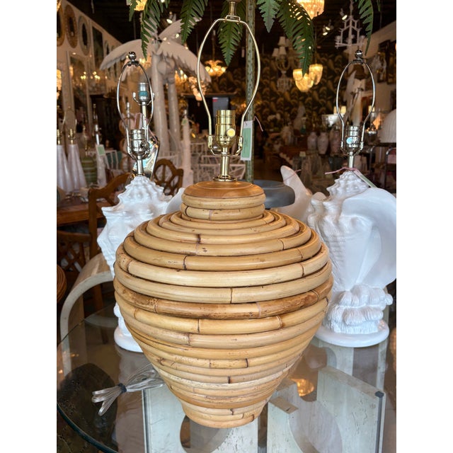 Vintage Palm Beach Coastal Large Rattan Table Lamps Newly Wired - a Pair For Sale - Image 10 of 12
