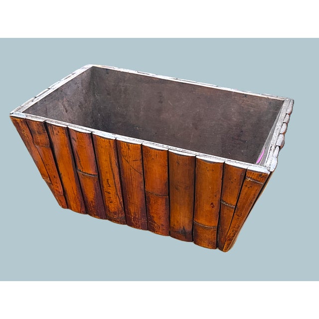Late 20th Century Bamboo Rattan Rectangular Planter Box For Sale - Image 4 of 5
