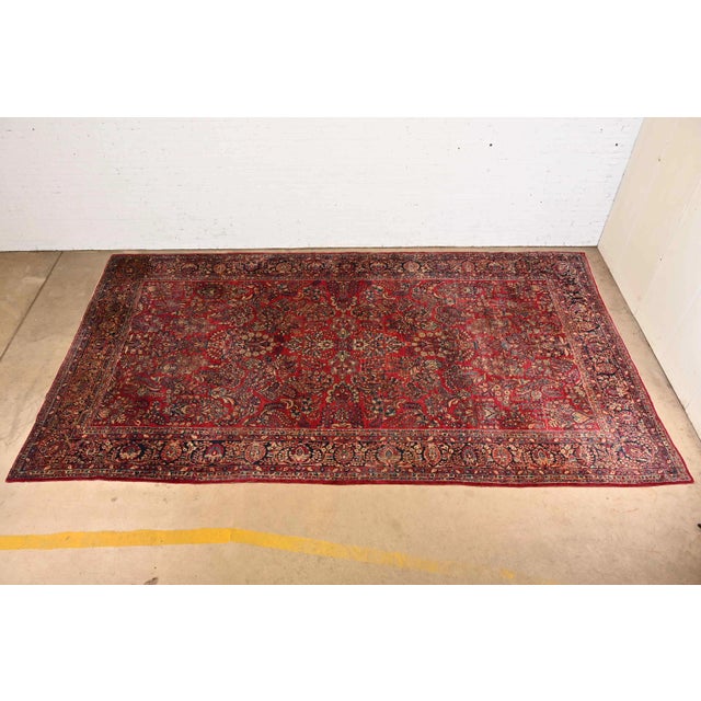 Textile Antique Hand-Knotted Persian Sarouk Large Room Size Wool Rug, Circa 1930s For Sale - Image 7 of 7