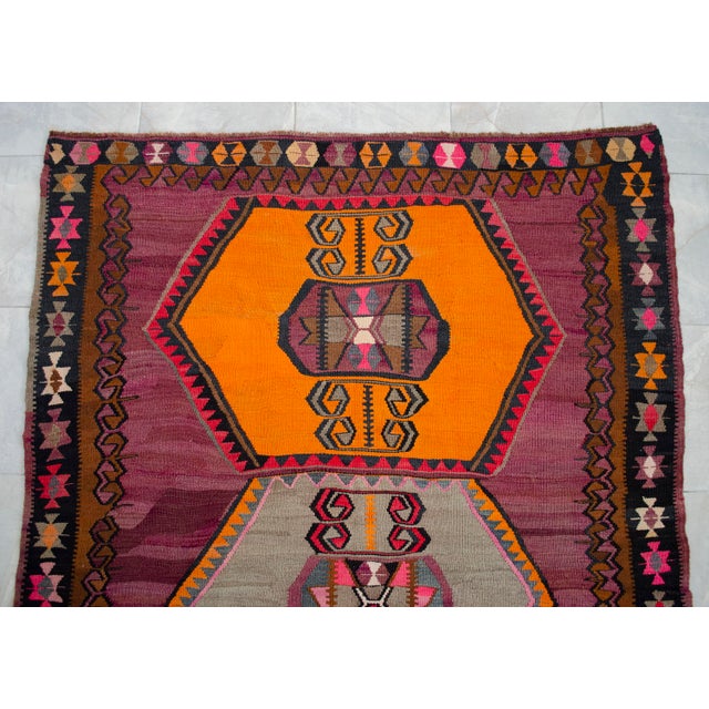 Purple Handwoven Turkish Kilim Anatolian Flat Weave Purple Rug For Sale - Image 8 of 16