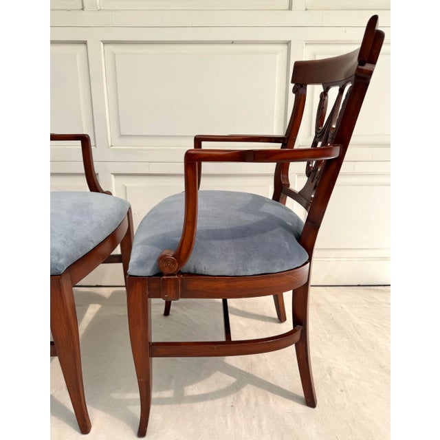 Set of 6 Neoclassical Dining Chairs With Carved Swag Backs, Blue Velvet Upholstery For Sale - Image 9 of 18