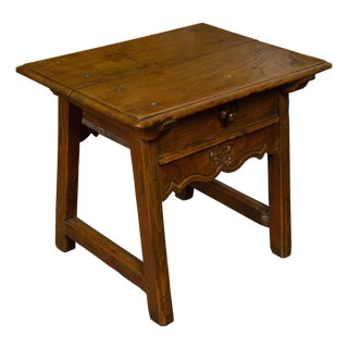 English Georgian Period Low Oak Side Table with Single Drawer and Carved Apron For Sale