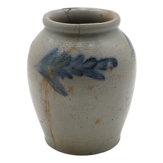 Antique Blue Stoneware Crock Urn Jug For Sale