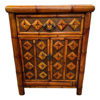 Vintage Coastal Diamond Bamboo Pattern Nightstand For Sale