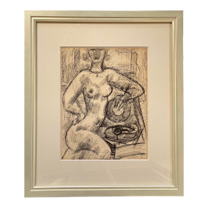 1930s Marcel Gromaire Nu Avec Phonographe Ink Drawing, Framed
