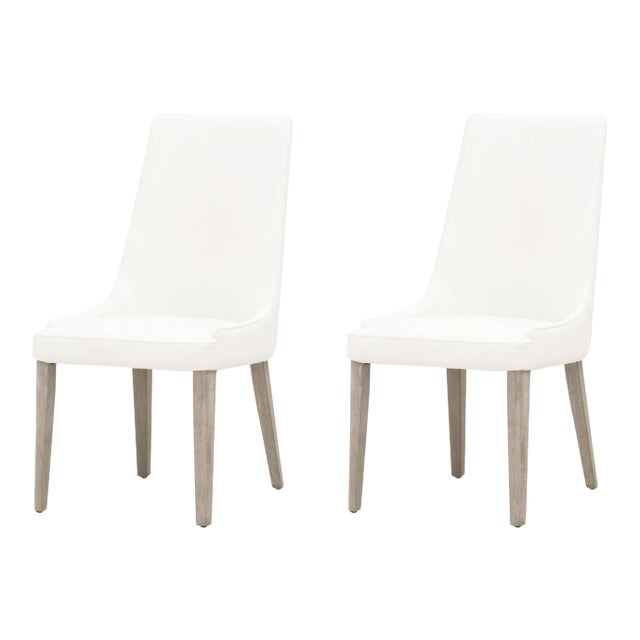 Aurora Grey Wood Dining Chairs, Alabaster Leather, Set of 2 For Sale