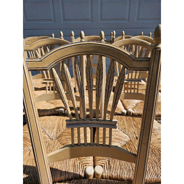 French Country Vintage French Wheat-Sheaf Dining Chairs With Rush Seats - Set of 10 For Sale - Image 3 of 18