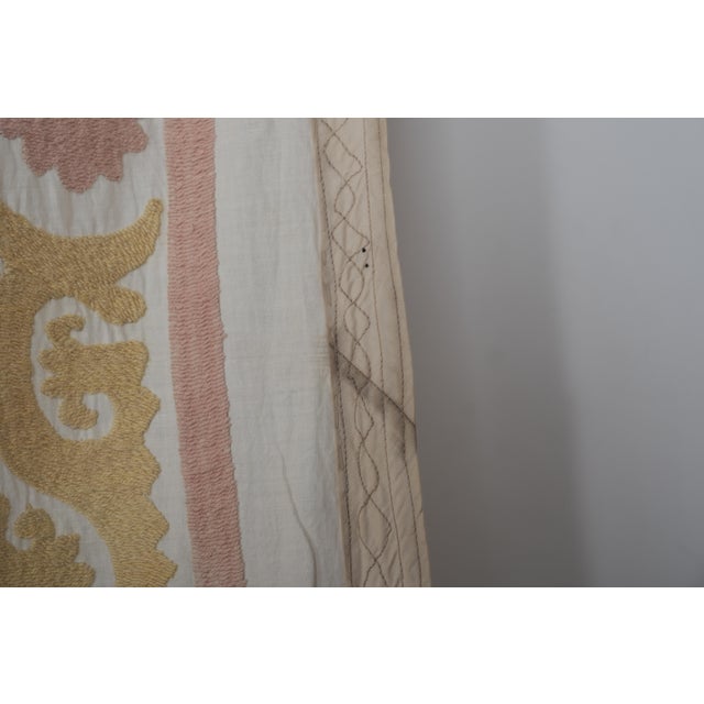 Beige Pastel Suzani Wall Hanging - Tribal Bedspread For Sale - Image 8 of 12