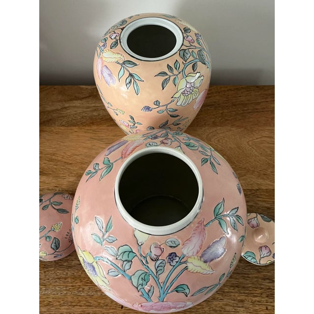 1980s Palm Beach Peach Floral Ginger Jar-Set of 2 For Sale - Image 9 of 11