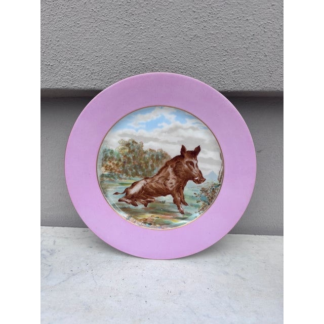 Light Pink Rare French Porcelain Set of 8 Wild Animals Plates Haviland Limoges Circa 1890 For Sale - Image 8 of 12