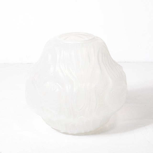Art Deco Molded & Frosted Glass Vase With Aquatic Motif by André Hunebelle For Sale - Image 4 of 18