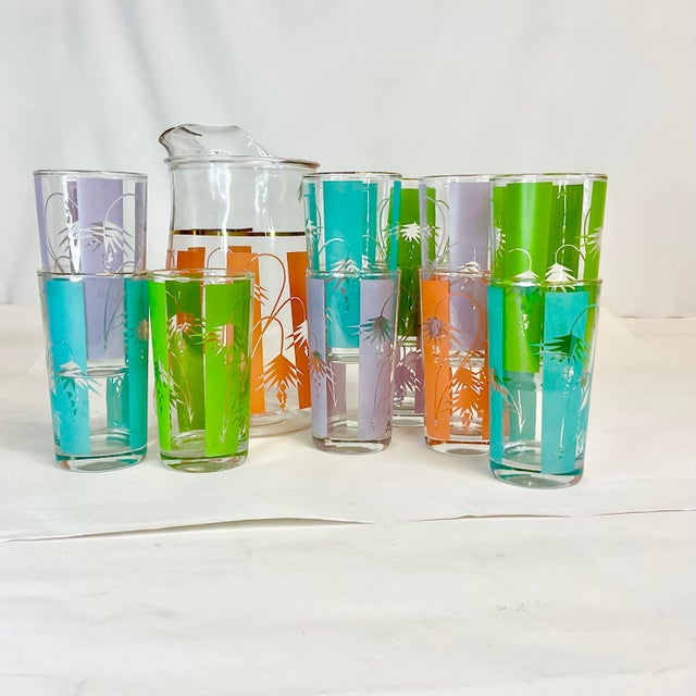 Mid-Century Coastal Mediterranean Style Pitcher & Glassware - Set of 12 For Sale - Image 11 of 11