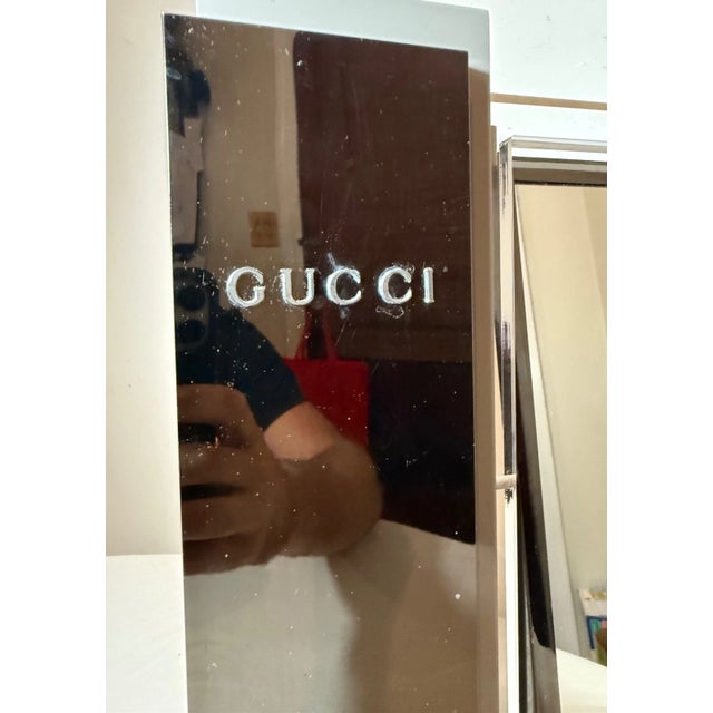 2010s Rare Vintage Original Gucci Wood Lucite Metal Countertop Makeup Mirror Display For Sale - Image 5 of 14