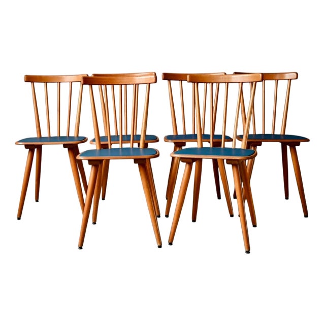 Mid-Century Compass-Legged Chairs with Spindles, Set of 6 For Sale