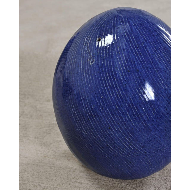 Set of Blue Glazed Ceramic Garden Egg Sculptures After Jun Kaneko For Sale - Image 10 of 18