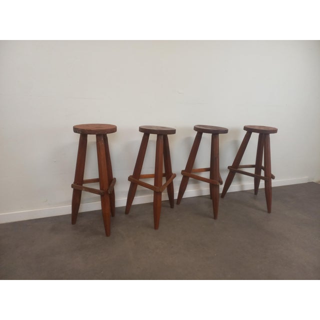 Brutalist Wood Stools, 1950s, Set of 4 For Sale - Image 10 of 18