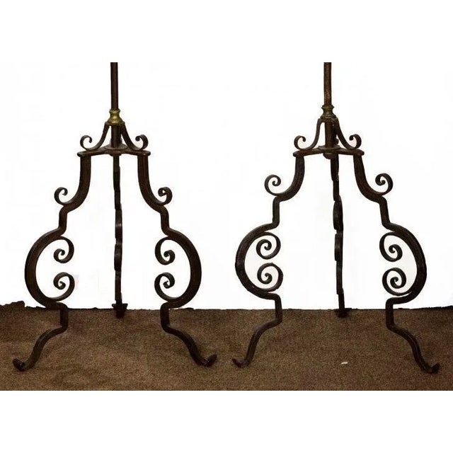 Traditional 19th Century Wrought Iron & Brass Torchieres For Sale - Image 3 of 11