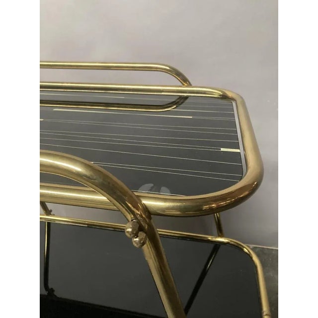 Brass and Tainted Glass Serving Trolley, 1960s For Sale - Image 4 of 6