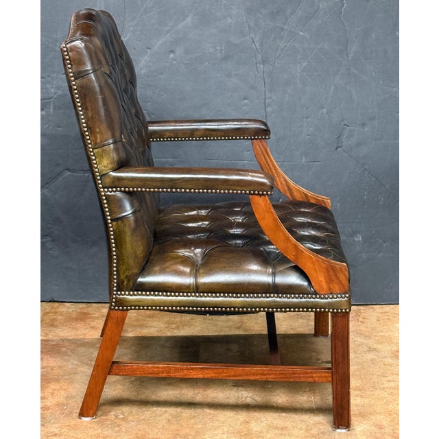 Large Gainsborough Library Armchair of Tufted Leather From England For Sale In Austin - Image 6 of 13