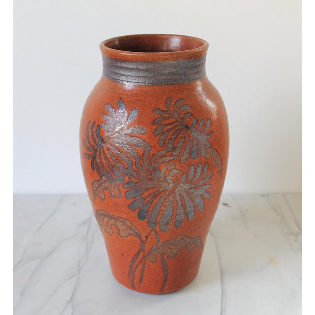Mid-Century Modern Vintage Studio Art Pottery Vase W/ Floral Motif For Sale - Image 3 of 9