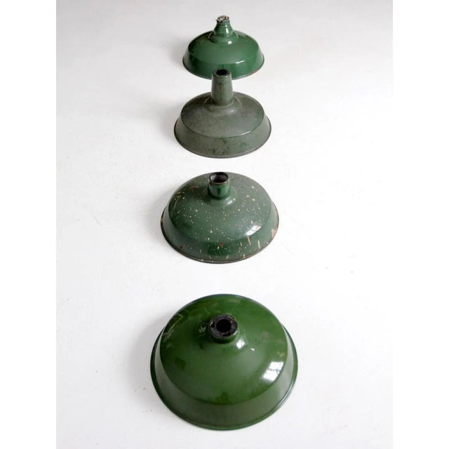 Set of 4 Vintage Green Enamel Pendant Light Shades For Sale - Image 9 of 11