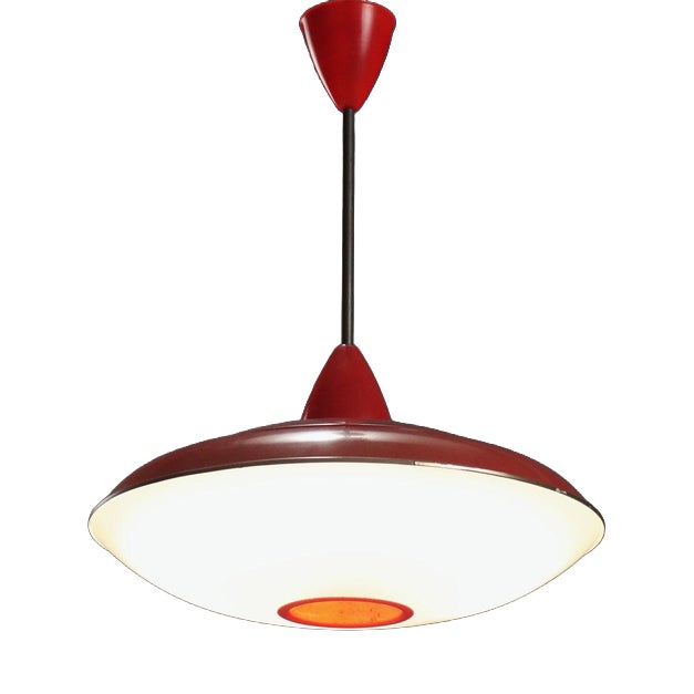 Vintage Red Aluminum Pendant Light, 1960s For Sale