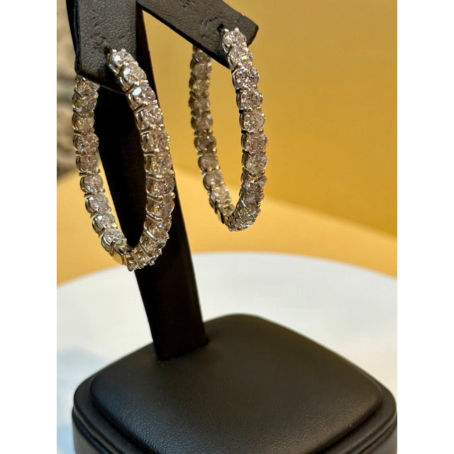 10.5 Carat Diamond Inside Out Hoop Gala Cocktail Earrings in 14 Karat White Gold For Sale In New York - Image 6 of 18