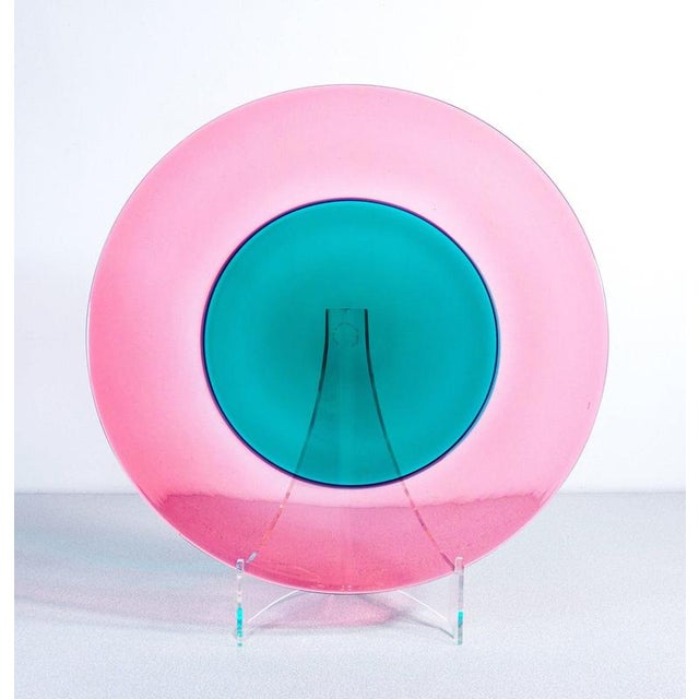 Polychrome blown glass plate from murano, designed by yoichi ohira for de majo. Murano, 1990 origin murano period 1990...