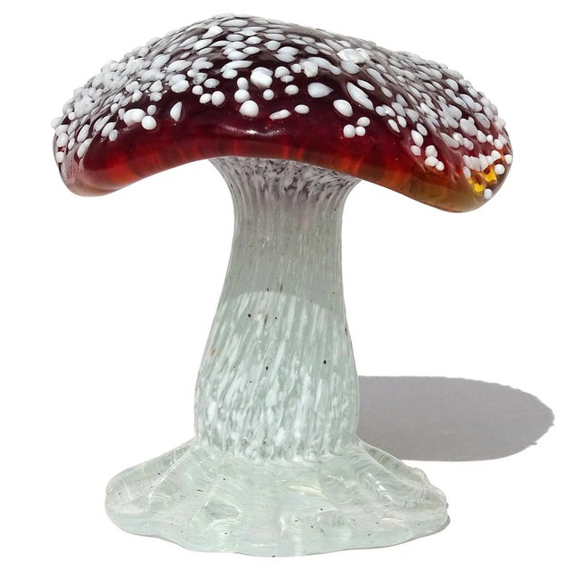 Murano Deep Red Orange White Spots Vintage Italian Art Glass Mushroom Toadstool Paperweight Sculpture For Sale In Orlando - Image 6 of 7