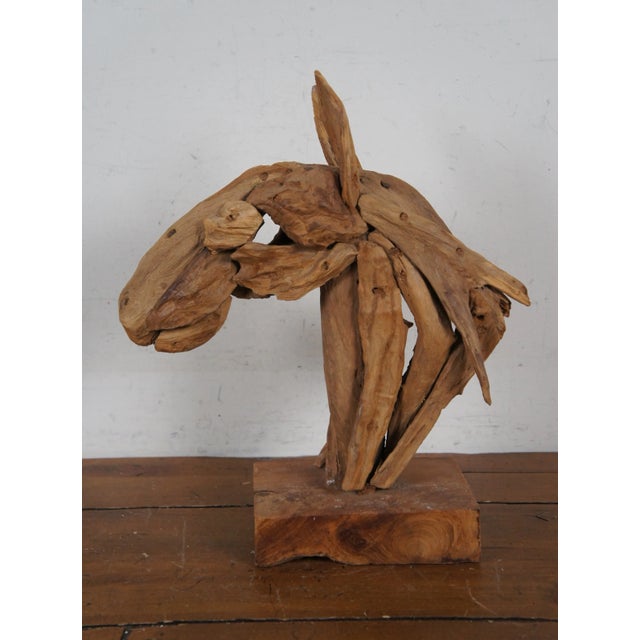 Vintage Abstract Modern Teak Driftwood Horse Head Bust Sculpture Statue For Sale - Image 4 of 10
