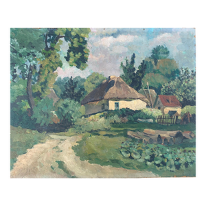 Rural Landscape Painting Original by Artist Sokolrovsky G. 40-50 1970s
