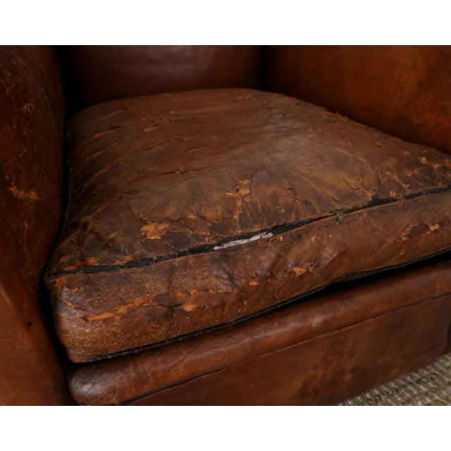 Chestnut Pair of Antique French Leather Club Chairs - Circa 1920s For Sale - Image 8 of 16