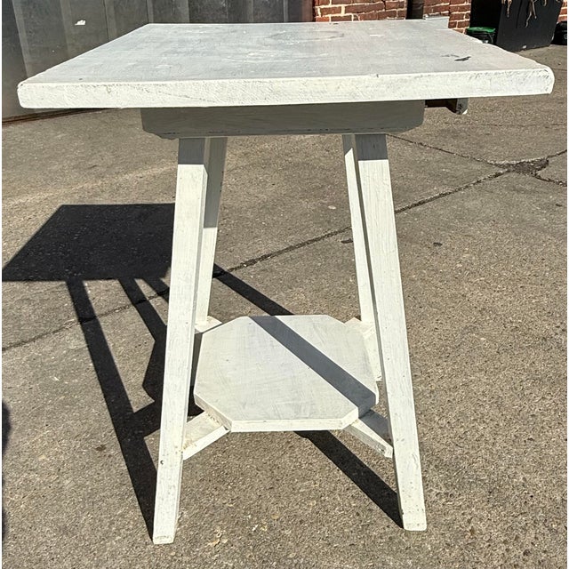 Vintage White Handpainted Mahogany Farmhouse Shabby Chic Two-Tier Side Table With Drawer For Sale In Washington DC - Image 6 of 12