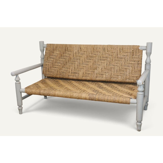 Vintage Bench in Braided Rope and Painted Wood, 1950s For Sale - Image 6 of 18