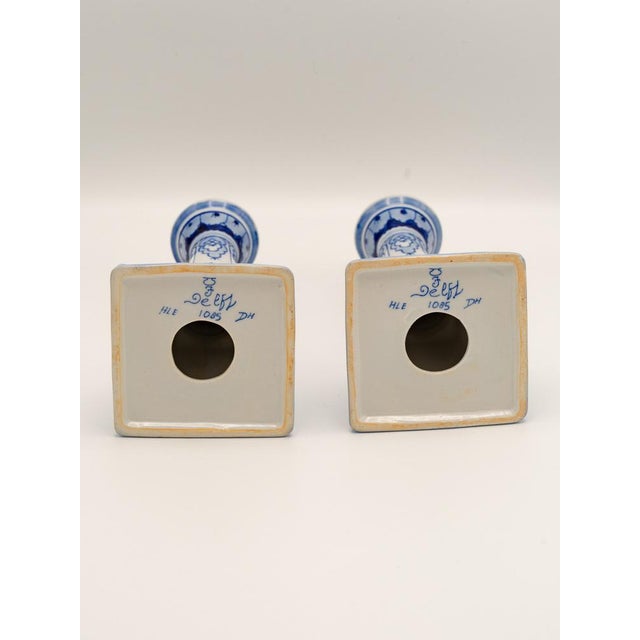 Blue Hand-Painted Candlesticks from Royal Delft, Set of 2 For Sale - Image 8 of 9