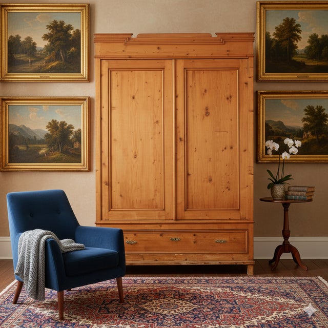 Large Antique Fir Wardrobe For Sale - Image 9 of 18