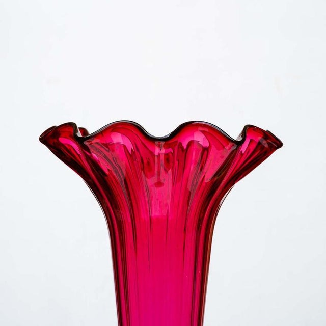 Tall Trumpet-Shaped Ruby Blown Glass from Whitefriars For Sale - Image 3 of 8