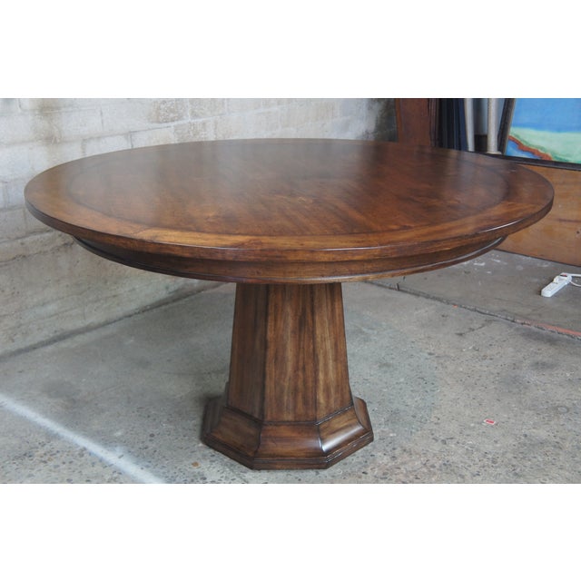 Henredon Acquisitions Round Mahogany Glass Top Pedestal Dining Table