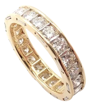 Vintage Cartier Stitches Diamond Eternity Band Yellow Gold Ring, Size 5