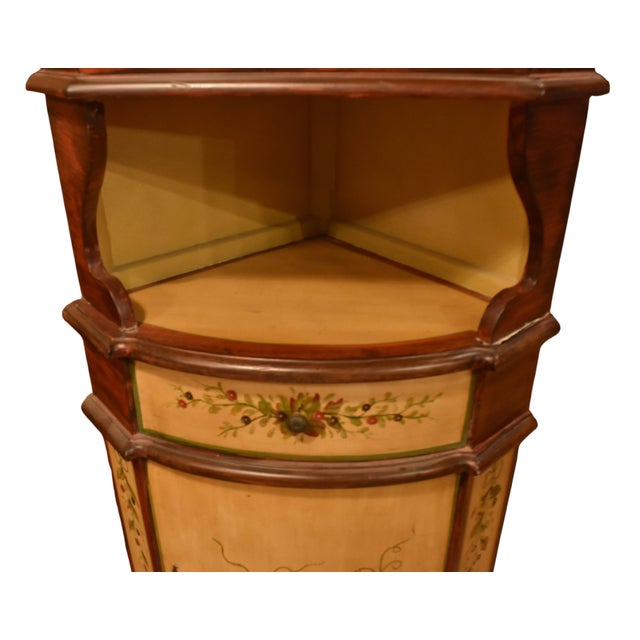 Wood Venetian Style Folk Art Glass Hutch Corner Cabinet For Sale - Image 7 of 9