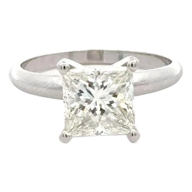 Egl Certified 2.15 Carat Princess Cut Diamond in 14k White Gold Engagement Ring, Size 6.5 For Sale