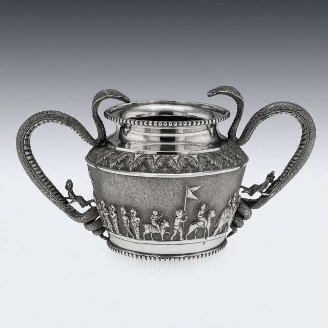 Antique 19th Century Indian Silver Cobra Handled Sugar Bowl, Madras, 1890 For Sale - Image 4 of 18