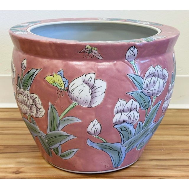 Ceramic Vintage Chinese Porcelain Floral Motif Fish Bowl Planter For Sale - Image 7 of 8